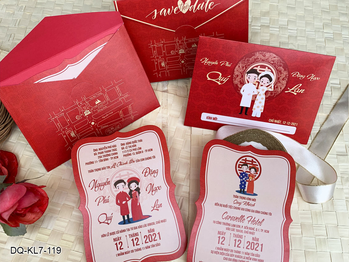 Thiệp cưới chibi in hình đáng yêu, độc đáo