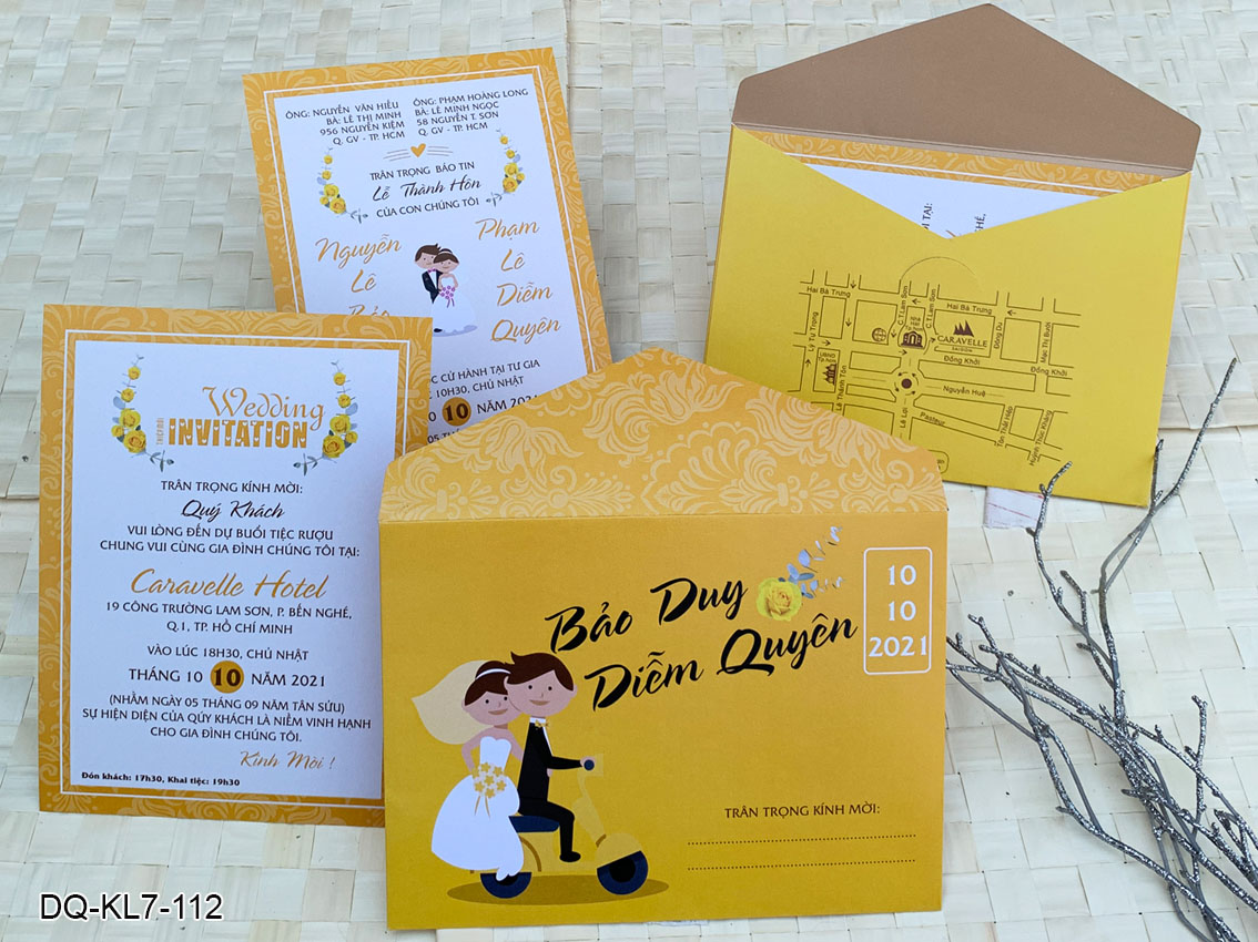 Thiệp cưới chibi in hình đáng yêu, chi tiết tinh tế